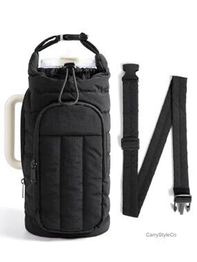 Quilted Water Bottle Holder Crossbody Bag with Strap